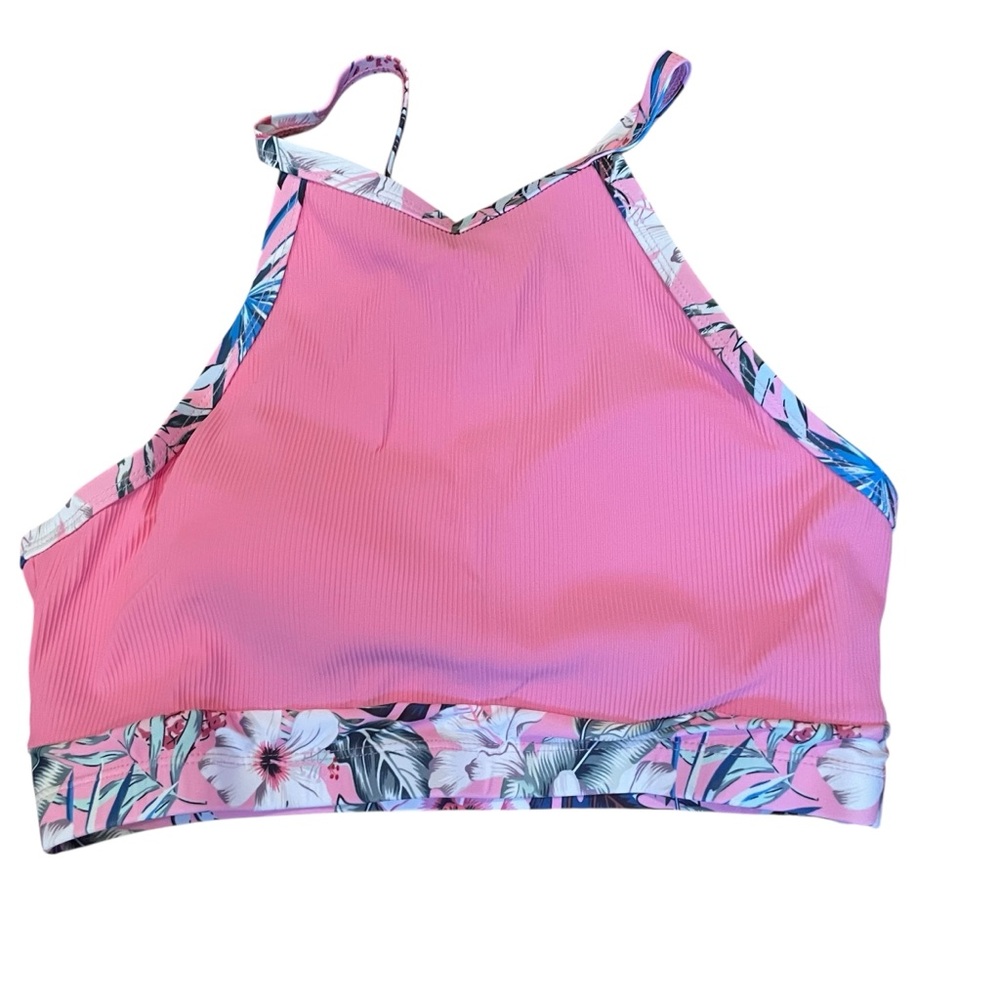 AI'MAGE High Neck Ribbed Two Pieces Bikini Swimsuit Pink Print Women’s Medium - Picture 7 of 10